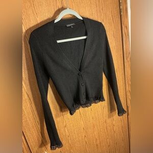 For Love And Lemons Black Cardigan with Lace Detail